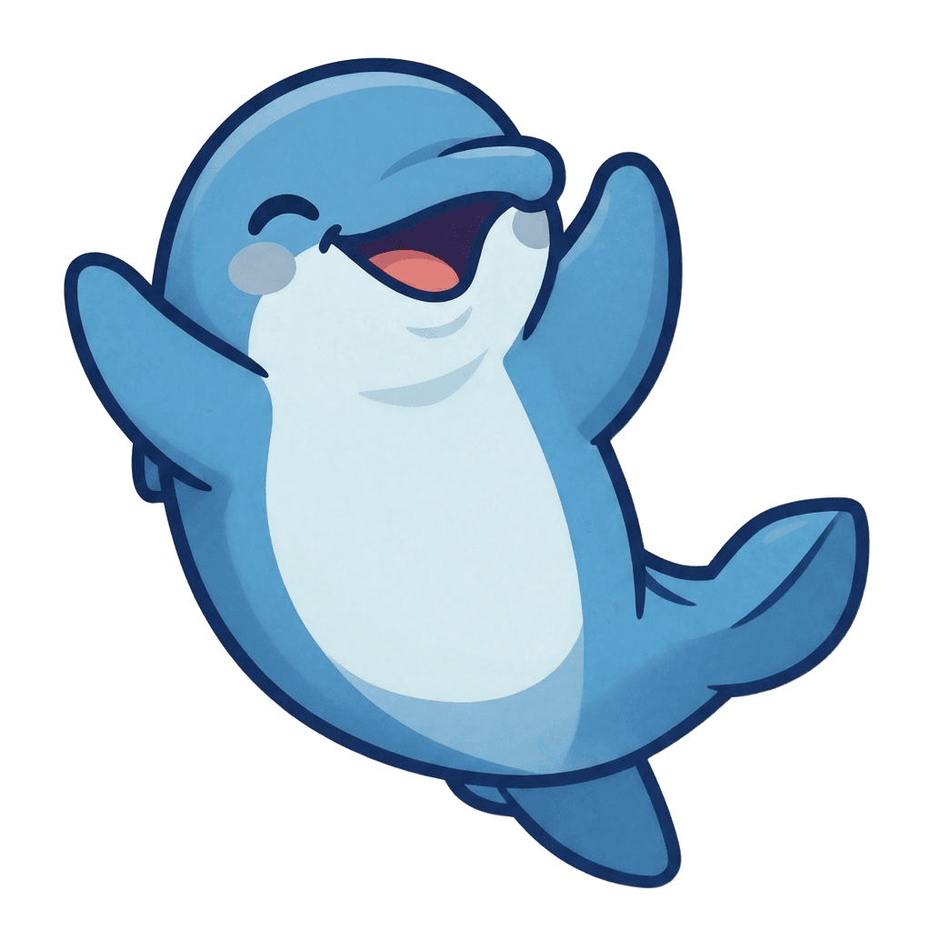 Der Delfin feiert mit dir den Start